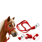 Căpăstru Împletit din Frânghie pentru Pony – Mărimea Pony M, Roșu, cu Inel Metalic