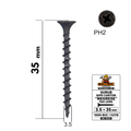 Șuruburi pentru Gips-Carton „Negrese” 3.5 × 35 mm – Pas Lemn, PH2, Taiwan, 1000 Buc/Cutie