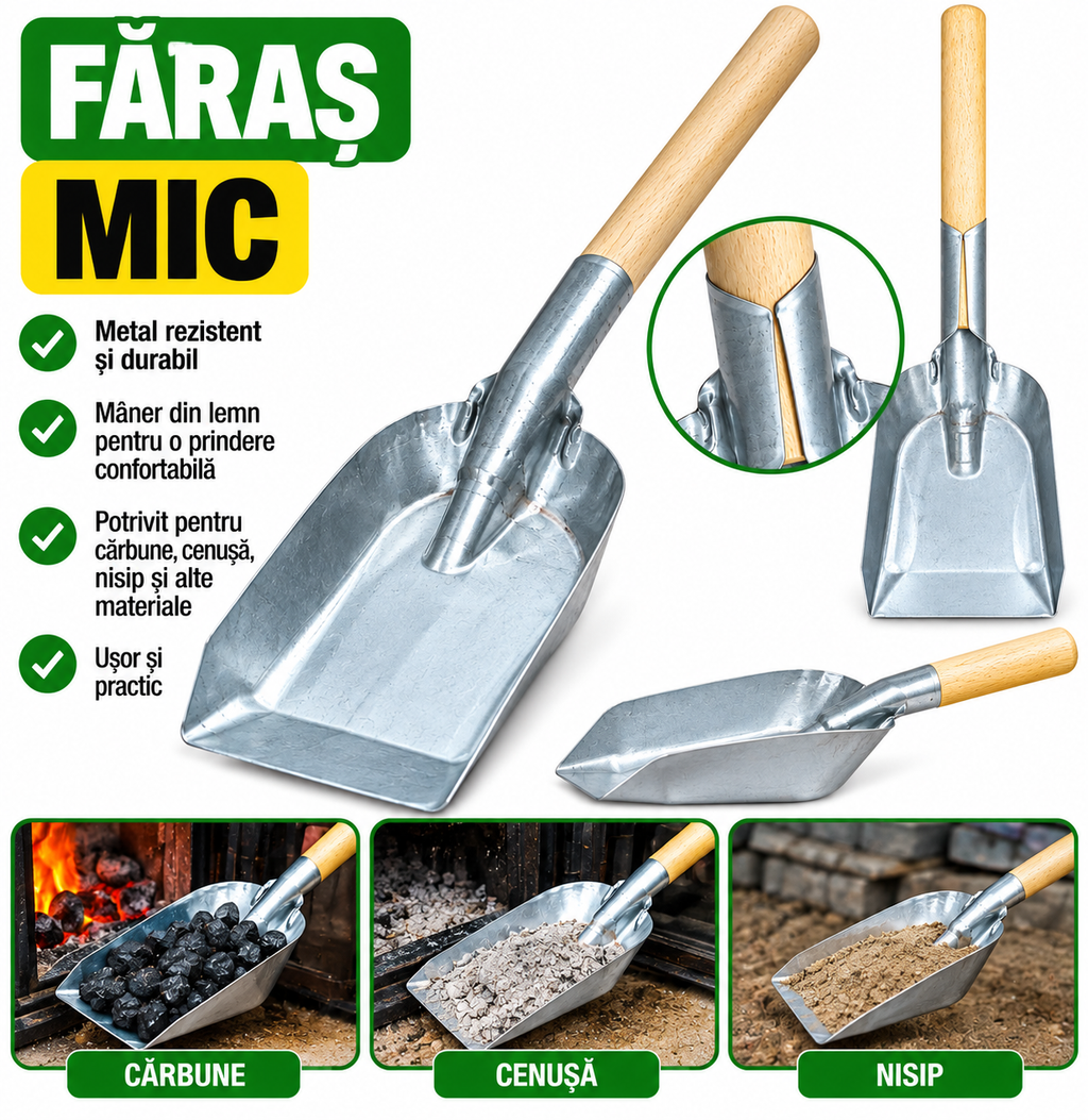 Făraș Mic Metalic cu Mâner din Lemn