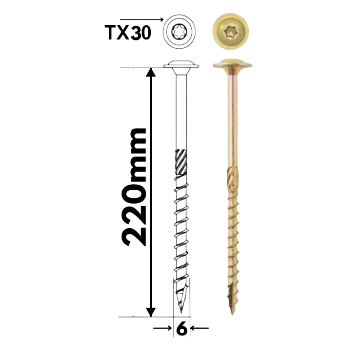 Surub Dulgherie Cap Plat/Saiba 6x220 100 buc