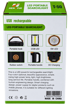 Lanternă LED Portabilă HENYUE T-50 – 5W, COB LED, Reîncărcabilă, Mâner de Transport