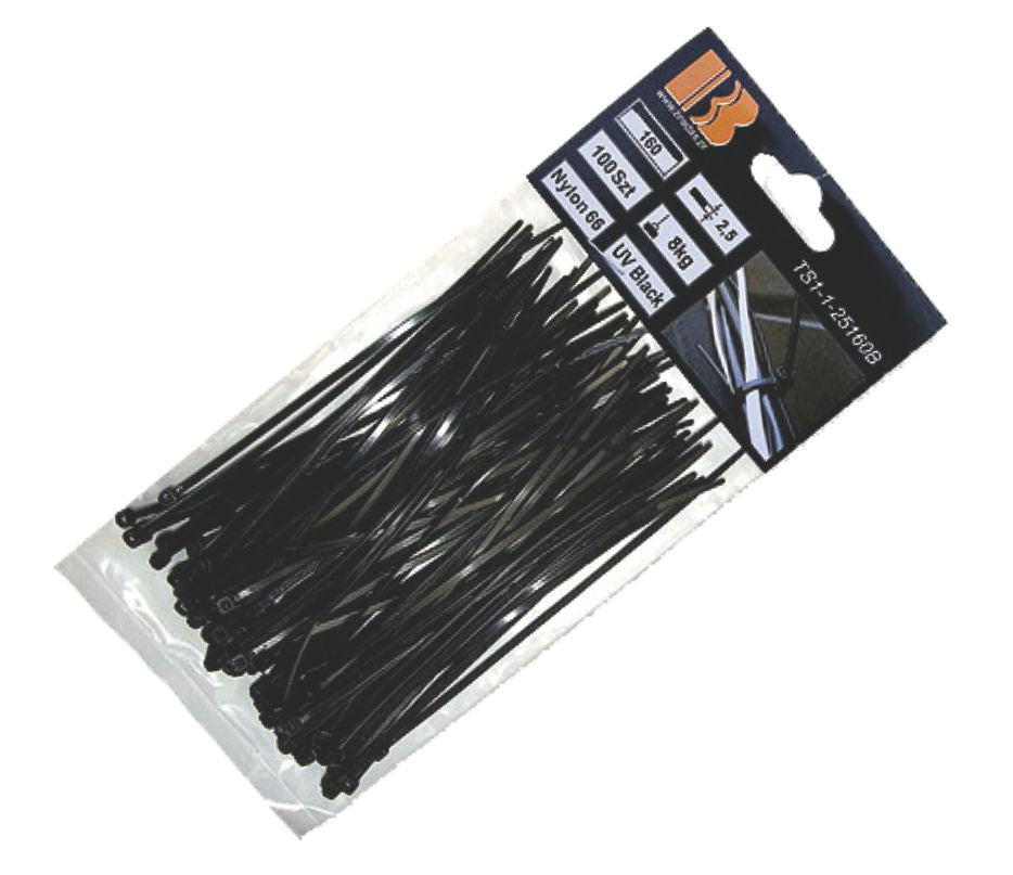Coliere de Plastic (Șoricei) Negre 3.6 × 370 mm, 100 Bucăți, Rezistente UV, Nylon PA66