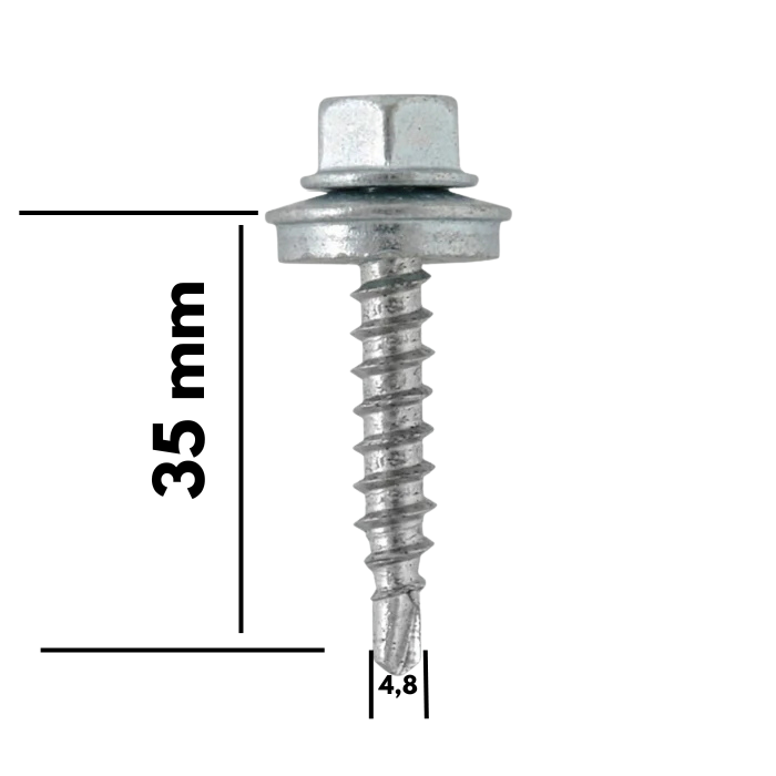 Șurub Autoforant Zincat 4,8 x 35 mm cu Garnitură EPDM – HEX 8 250 buc