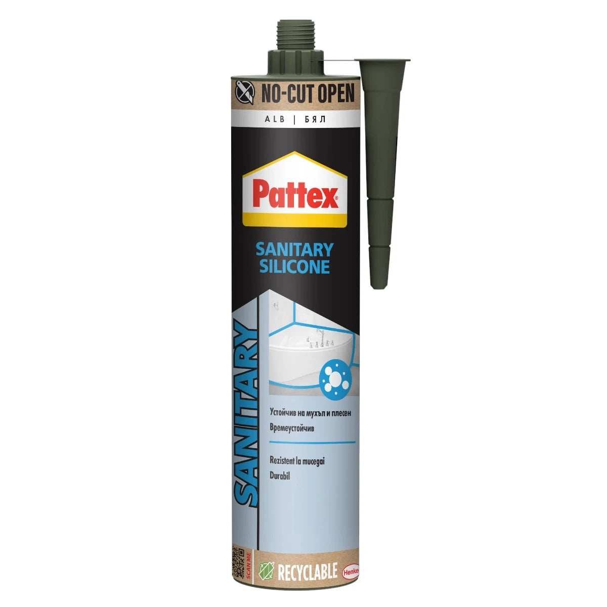 Silicon Pattex Sanitar Alb 280 ml – Antimucegai pentru Băi și Bucătării