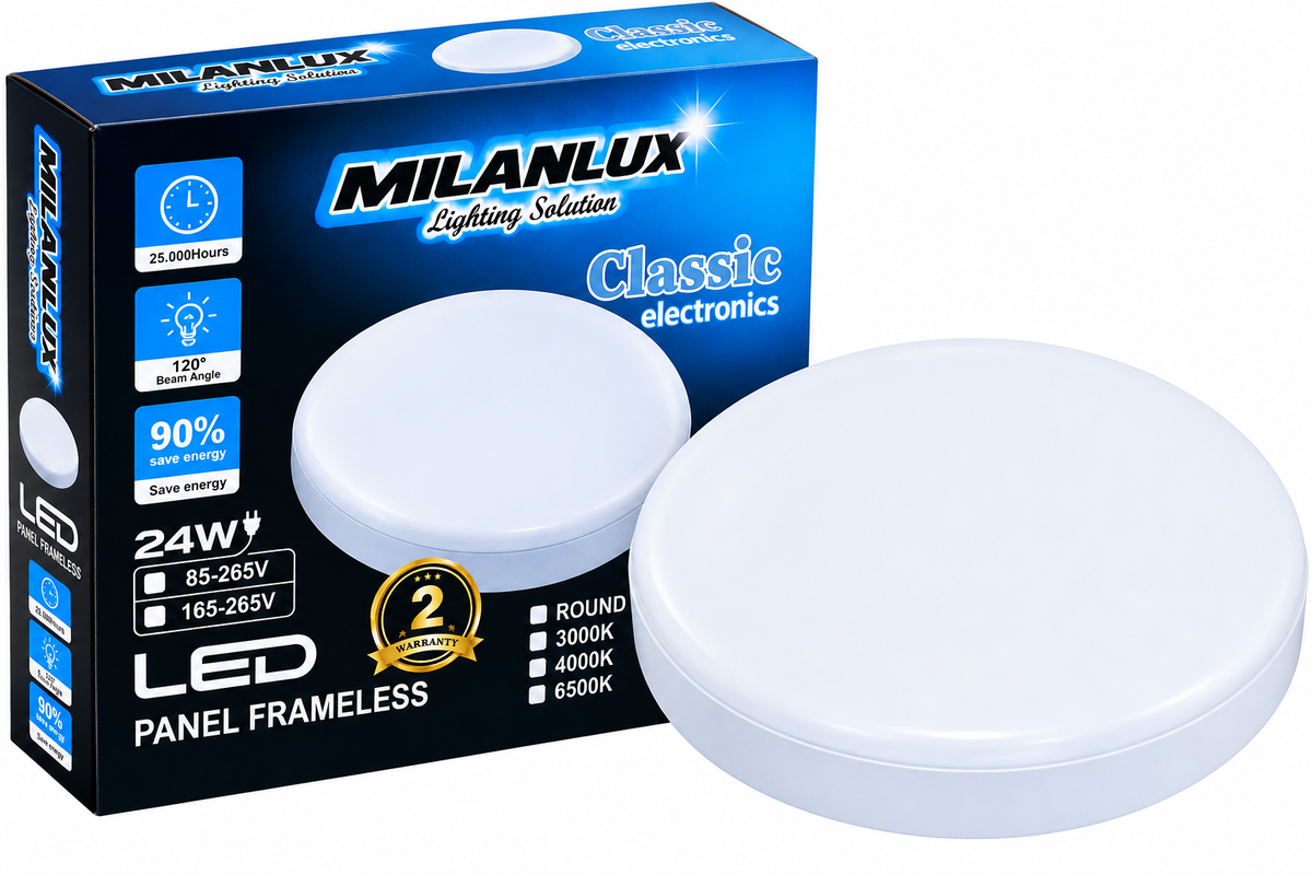 Plafonieră LED Rotundă Milanlux 24W – Panel Frameless