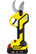 Foarfecă Galbenă Electrică de Grădină GEO-LUX 21V – 2 Acumulatori 2000 mAh, Display Digital, Set Complet în Valiză