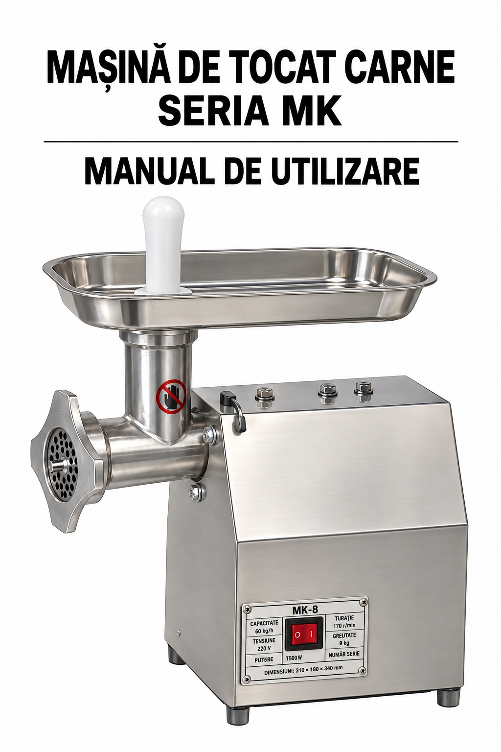 Mașină Electrică de Tocat Carne MK-8 – 1500 W, 60 kg/h, Inox, 220 V