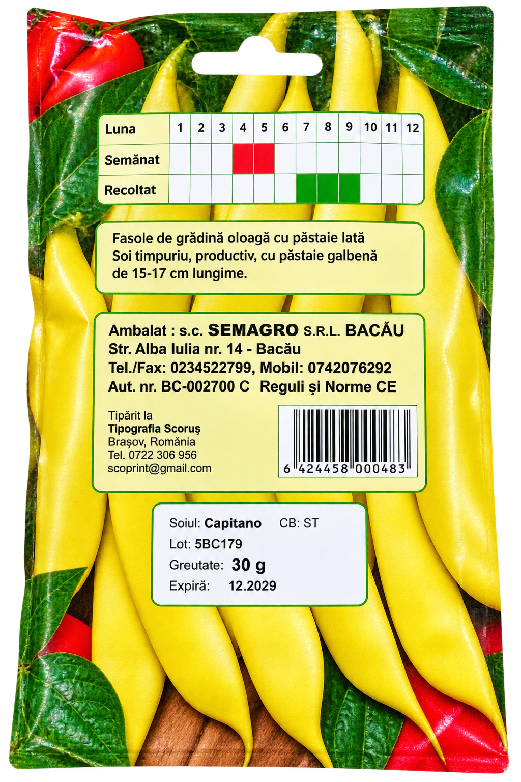 Semințe Fasole Oloagă cu Păstaie Lată Capitano Semagro – 30 g
