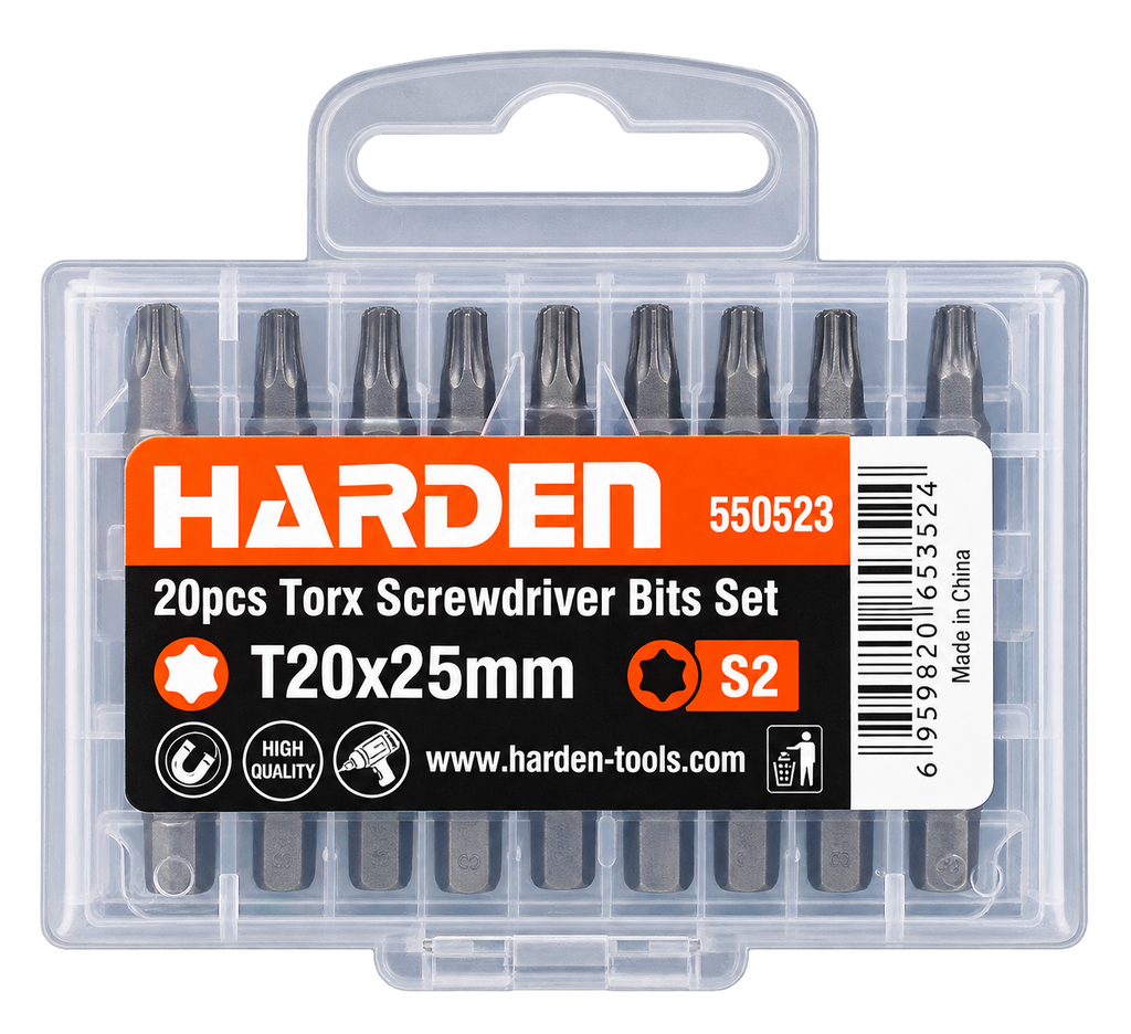 Set 20 Biți Torx cu Gaură Harden – T20 × 25 mm, S2