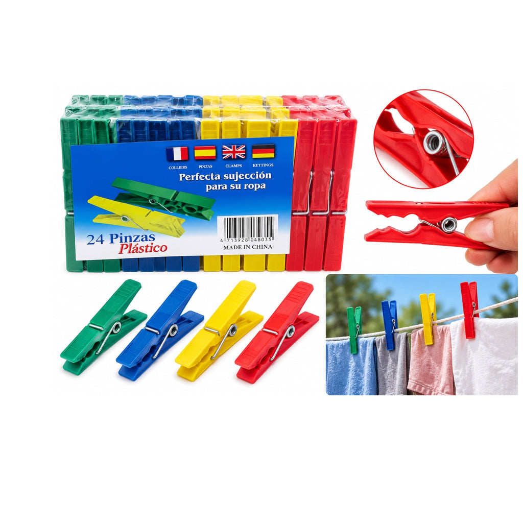 Cârlige Mari pentru Rufe din Plastic – Set 24 Bucăți, Multicolore