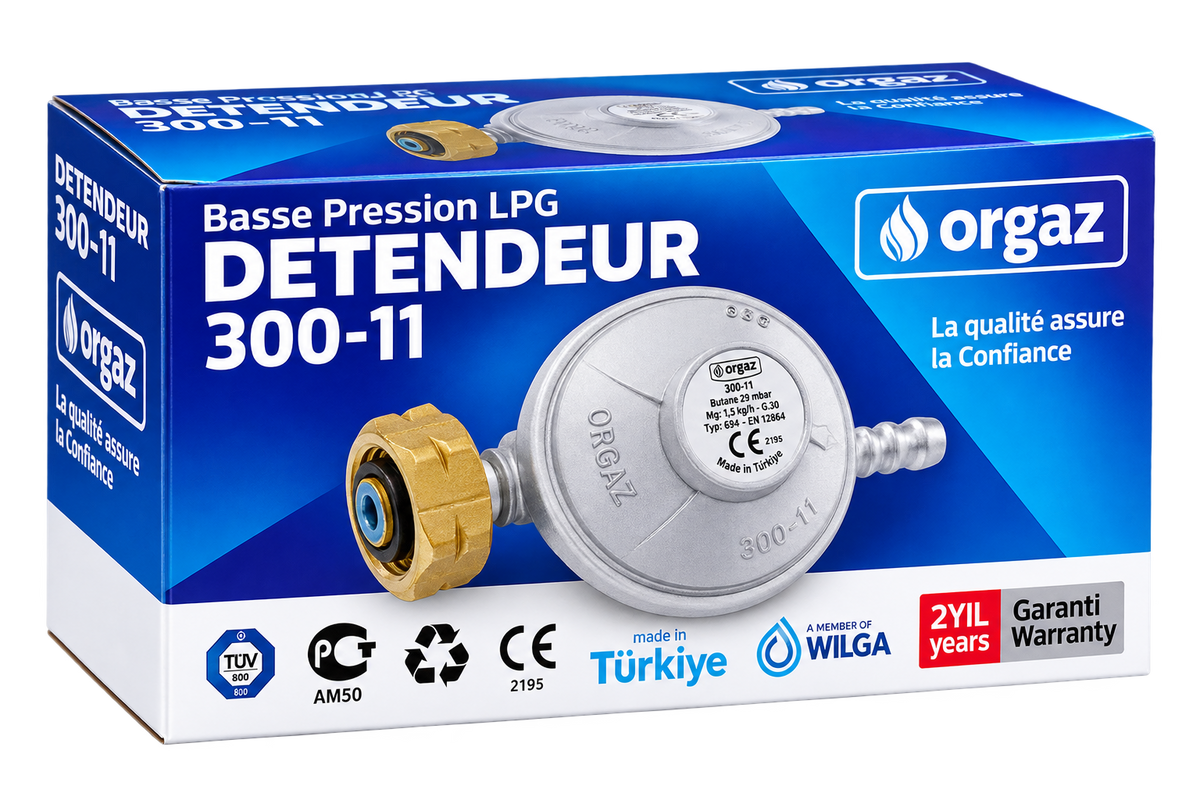 Regulator GPL Orgaz 300-11 – 29 mbar, 1,5 kg/h, Ceas pentru Butelie Turcia, cu Cheie Montaj