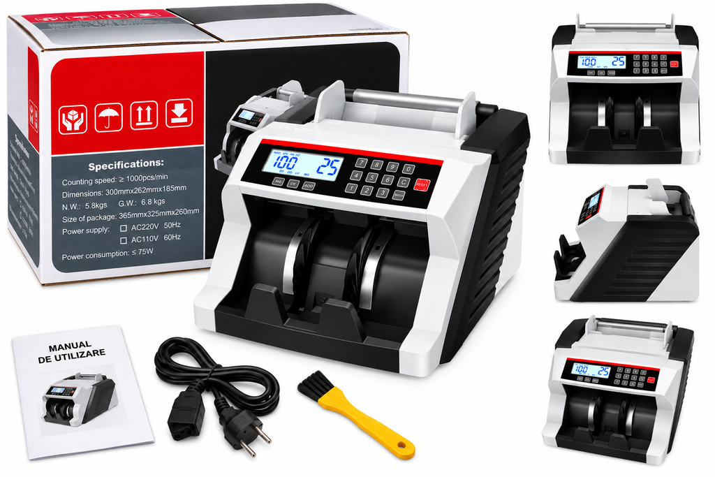 Mașină de Numărat Bancnote Automată – Detector UV/MG, ≥1000 Bancnote/Minut