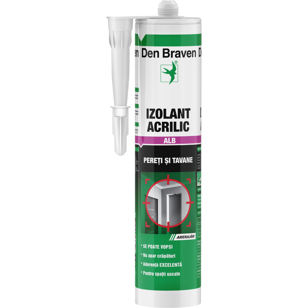 Izolant Acrilic Den Braven Alb 280 ml – Etanșant pentru Pereți și Tavane, Vopsibil