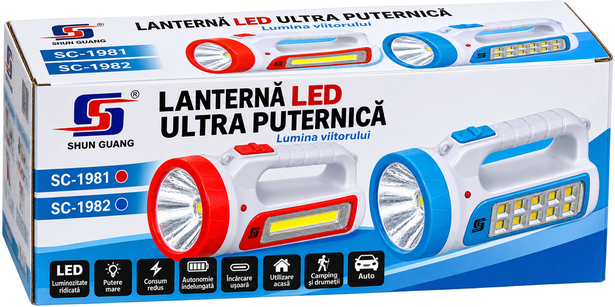 Lanternă LED Reîncărcabilă SG-1982 – 2W + 12 SMD, 1300 mAh – Cod 1982