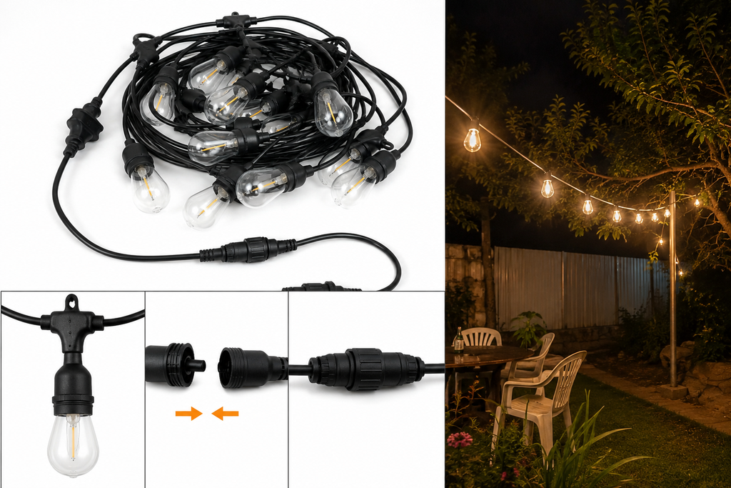 Ghirlandă Luminoasă Exterior 10 m cu 20 Becuri LED E27 Incluse – Conectabilă, IP65