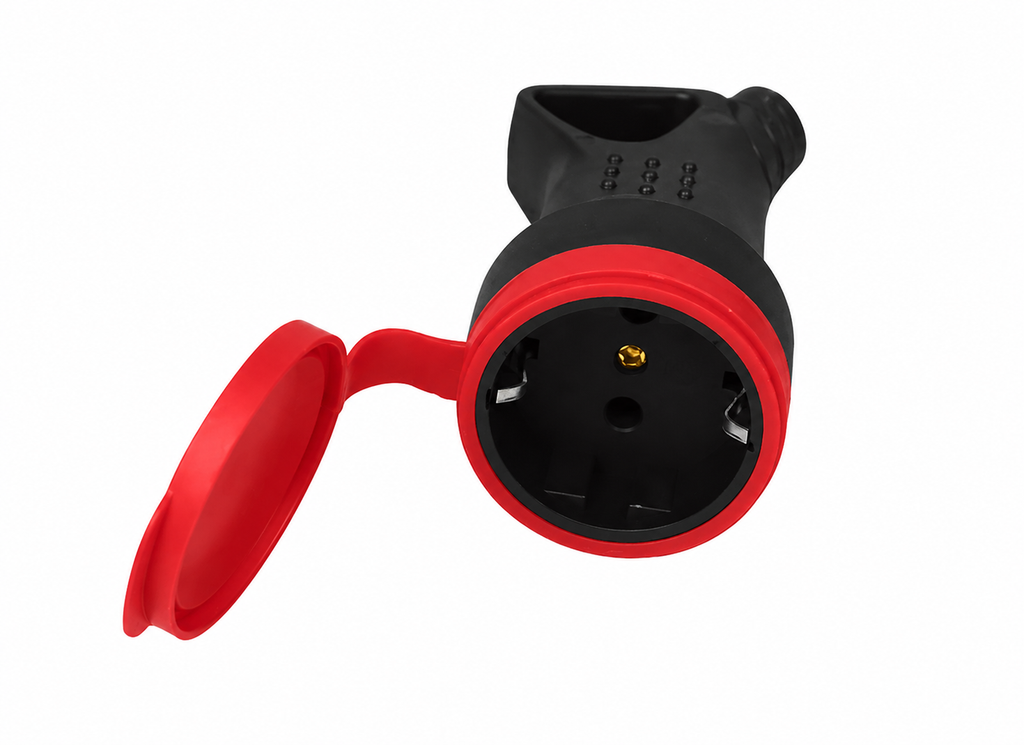 Cuplă Cauciucată Negru-Roșu  – Priză Mobilă cu Capac de Protecție