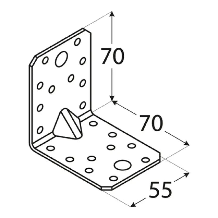 Colțare Lemn Ranforsate 70x70x55x2 mm – Oțel Zincat pentru Îmbinări și Fixări Set de 10 buc