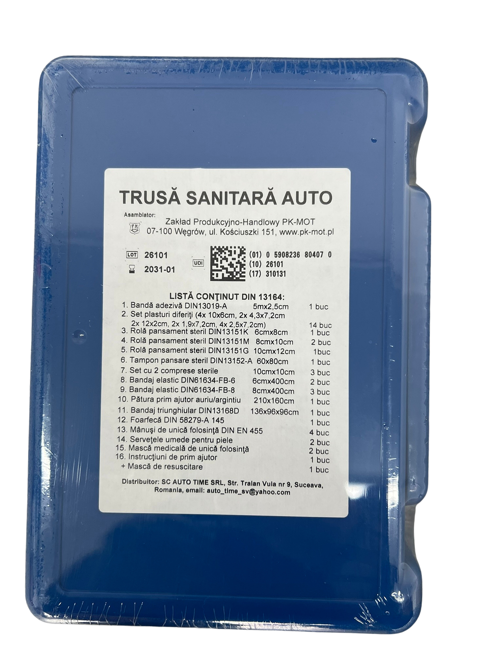 Trusă Medicală Auto Omologată DIN 13164 – Kit Prim Ajutor pentru Autoturisme