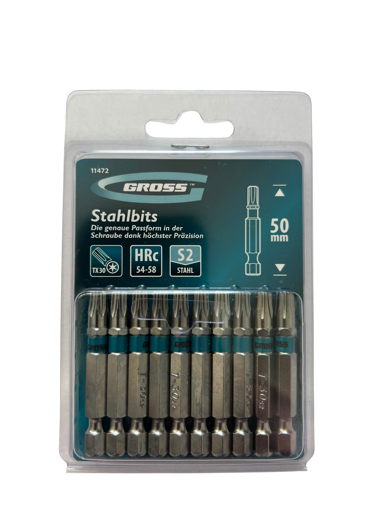Set 10 Biți Torx TX30 Lungi 50 mm GROSS – Oțel S2 pentru Autofiletantă și Mașină de Înșurubat