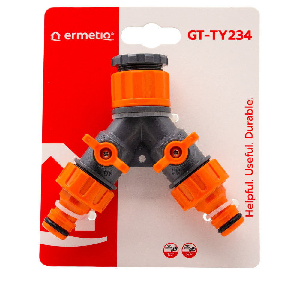 Adaptor Tip Y cu 2 Robineți Ermetiq 1/2"–3/4" F – 2 x Cuplă Rapidă M