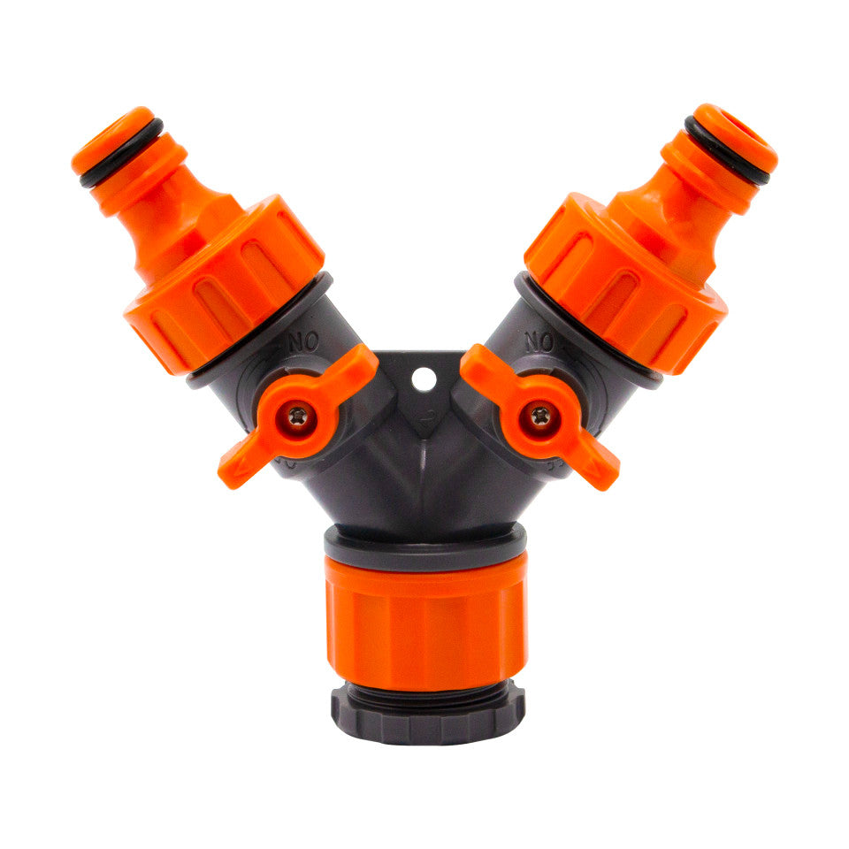 Adaptor Tip Y cu 2 Robineți Ermetiq 1/2"–3/4" F – 2 x Cuplă Rapidă M
