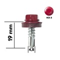 Șurub Autoforant pentru Tablă 4,8 x 19 mm Roșu (RAL), Cap Hexagonal HEX 8 – Polonia 250 buc