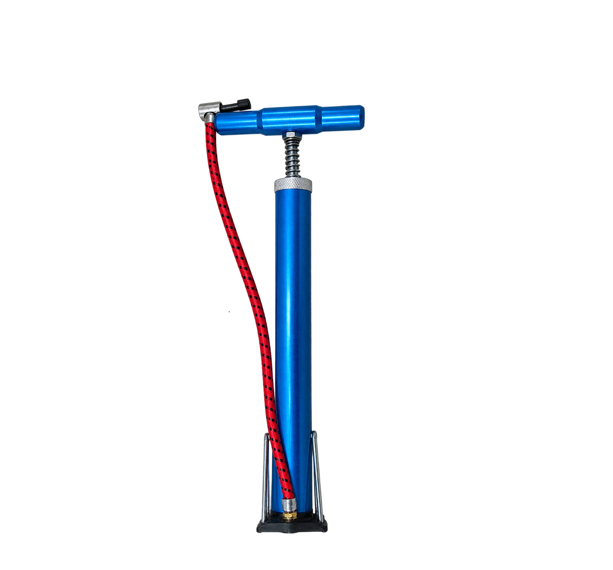 Pompă Manuală de Aer cu Mâner Metalic Albastru și Furtun Flexibil