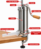 Mașină Verticală Manuală de Umplut Cârnați Vanessa – 3 kg, Inox, Prindere pe Masă
