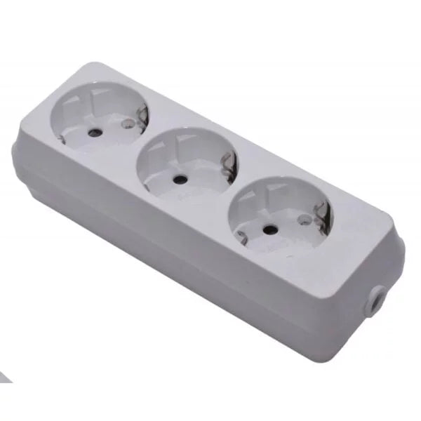 Cap Prelungitor 3 Prize Schuko cu Placă Ceramică – 16A, 230V, Alb