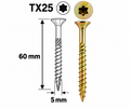 Șurub Dulgherie pentru PAL și Lemn Torx 5×60 mm – 500 Bucăți, Cap Înecat