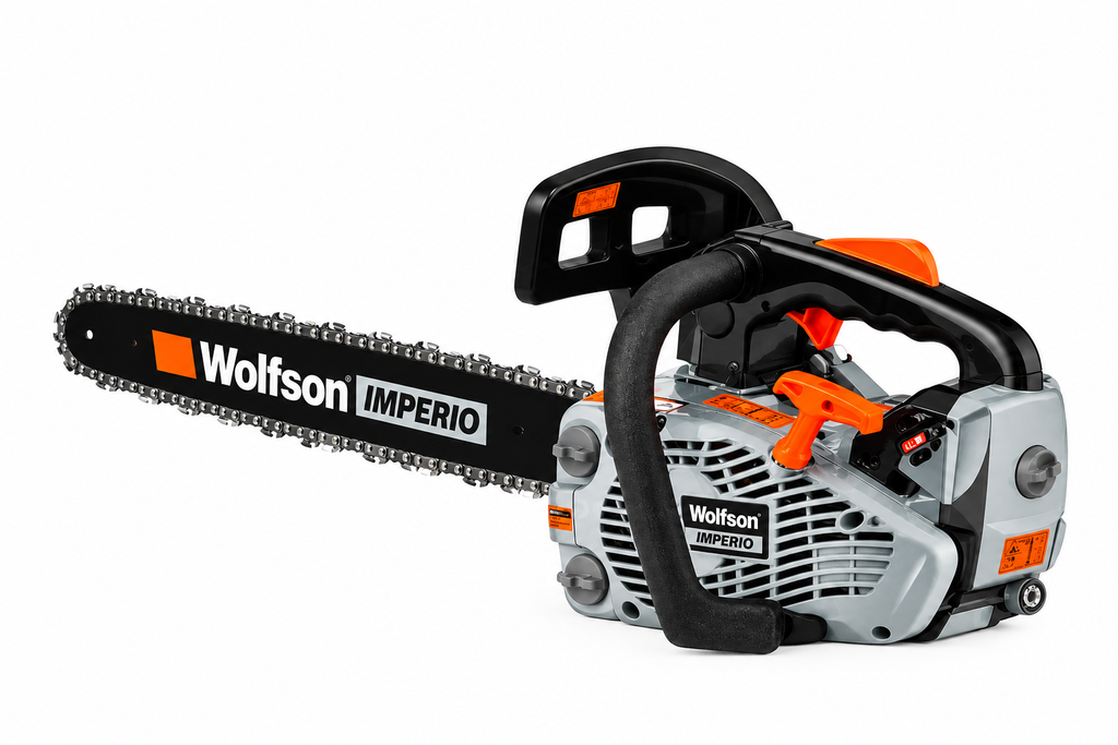 Drujbă pe Benzină Wolfson Imperio 2500 DAX2500 – 1,3 CP, Lamă 30 cm, 4 Accesorii