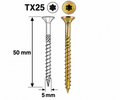 Șurub Dulgherie pentru PAL și Lemn Torx 5×50 mm – 500 Bucăți, Cap Înecat