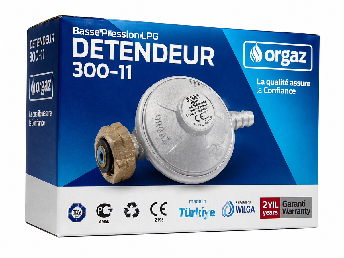 Regulator GPL Orgaz 300-11 – 29 mbar, 1,5 kg/h, Ceas pentru Butelie Turcia, cu Cheie Montaj