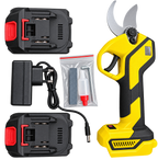Foarfecă Galbenă Electrică de Grădină GEO-LUX 21V – 2 Acumulatori 2000 mAh, Display Digital, Set Complet în Valiză