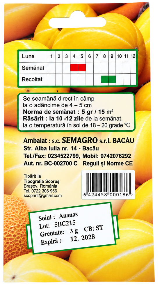 Semințe Pepene Galben Ananas Semagro – 3 g