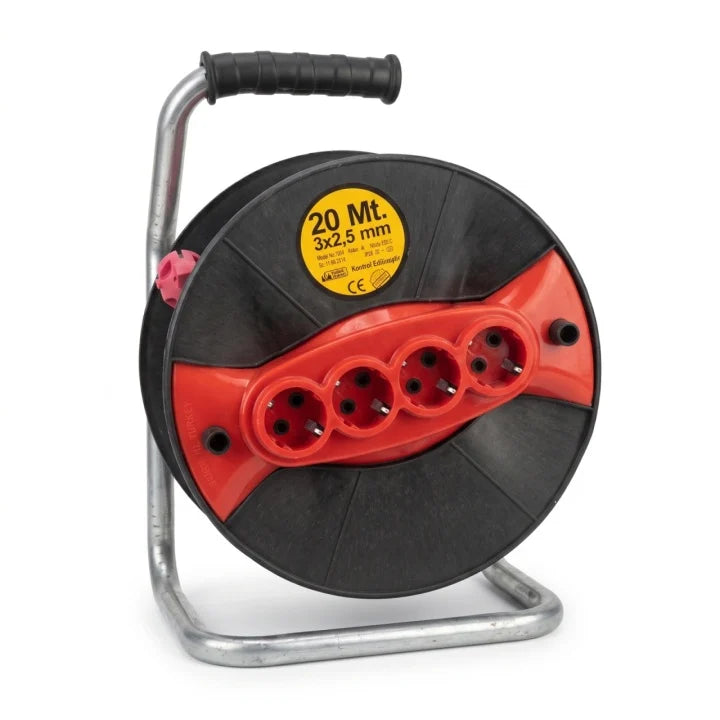 Derulator Electric 20 m cu Tambur – Cablu 3×2.5 mm², 4 Prize, Putere Maximă 3500 W