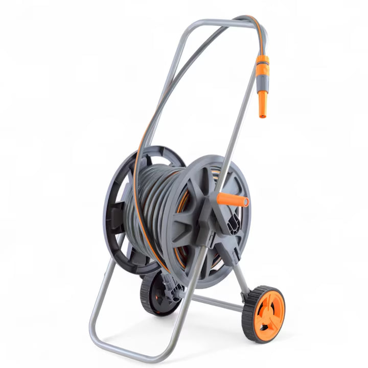 Kit Cărucior pentru Furtun Ermetiq – Furtun 30 m, 1/2", 3 Straturi, 25 Bar, cu Accesorii și Duză de Stropit