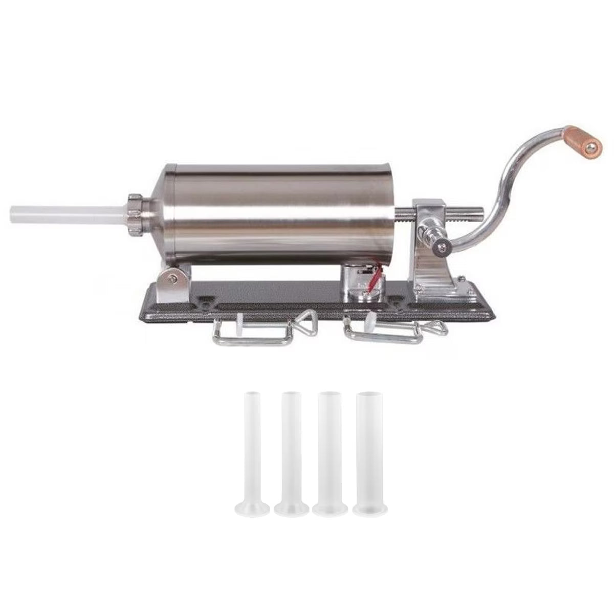 Mașină Manuală de Umplut Cârnați Orizontală 3 kg din Inox – 4 Pâlnii Incluse
