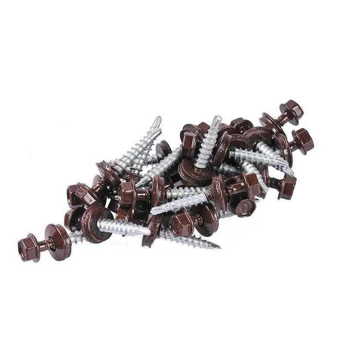 Șuruburi Autoforante cu Șaibă EPDM 4,8 x 19 mm, Maro RAL 8017 – 250 Bucăți
