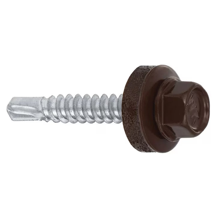 Șuruburi Autoforante pentru Tablă 4,8 x 25 mm Maro RAL 8017, cu Șaibă și Garnitură EPDM, Vârf pentru Lemn – 250 Bucăți