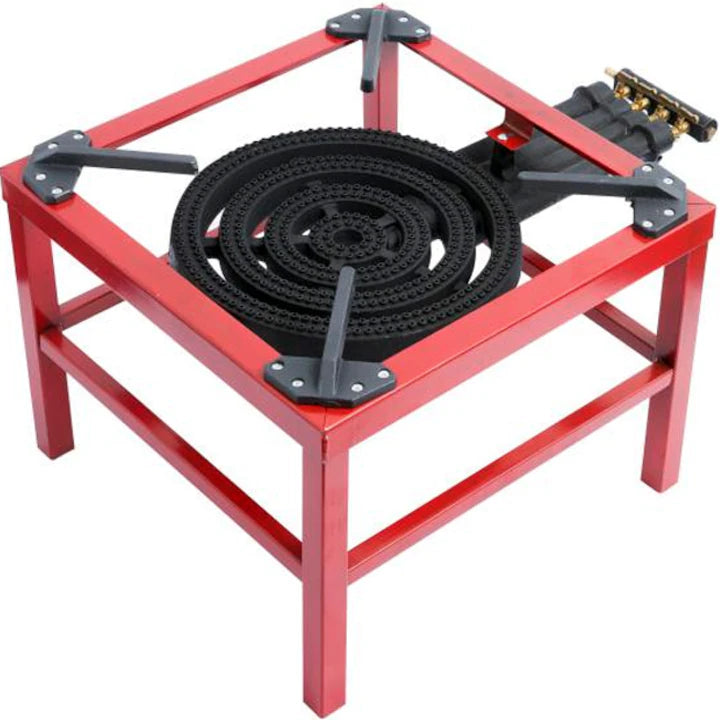 Pirostrie Roșie din Fontă cu Patru Focuri 45 × 45 cm – Suport pentru Gătit la Ceaun, Tuci și Vase din Fontă