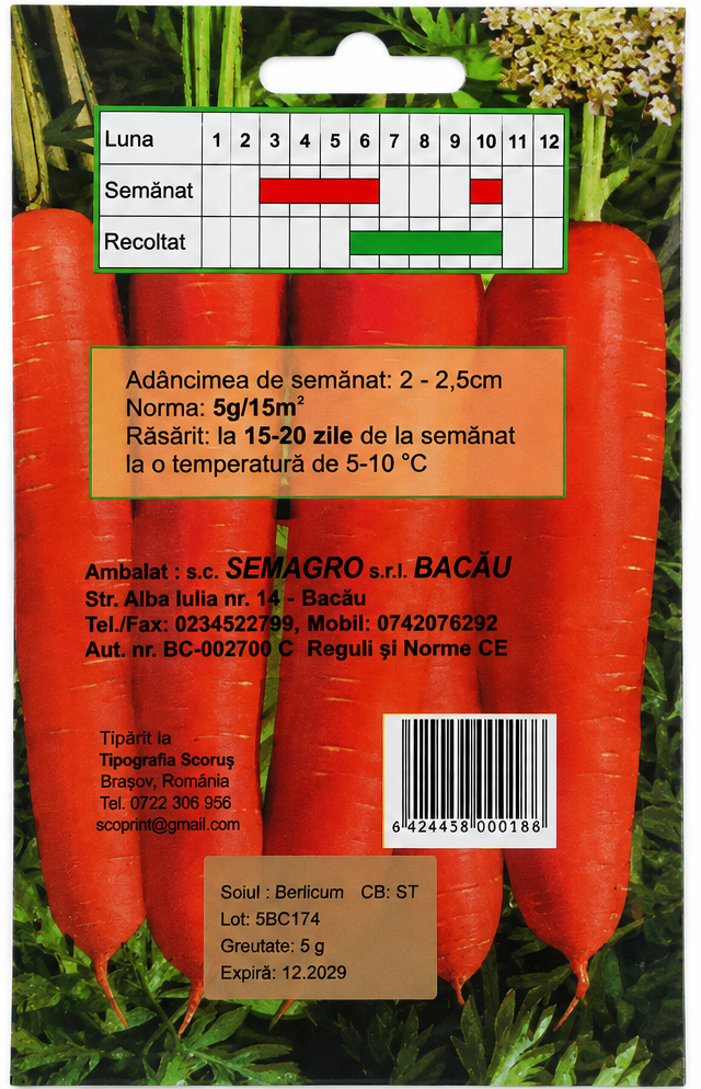 Semințe Morcov Berlicum Semagro – 5 g
