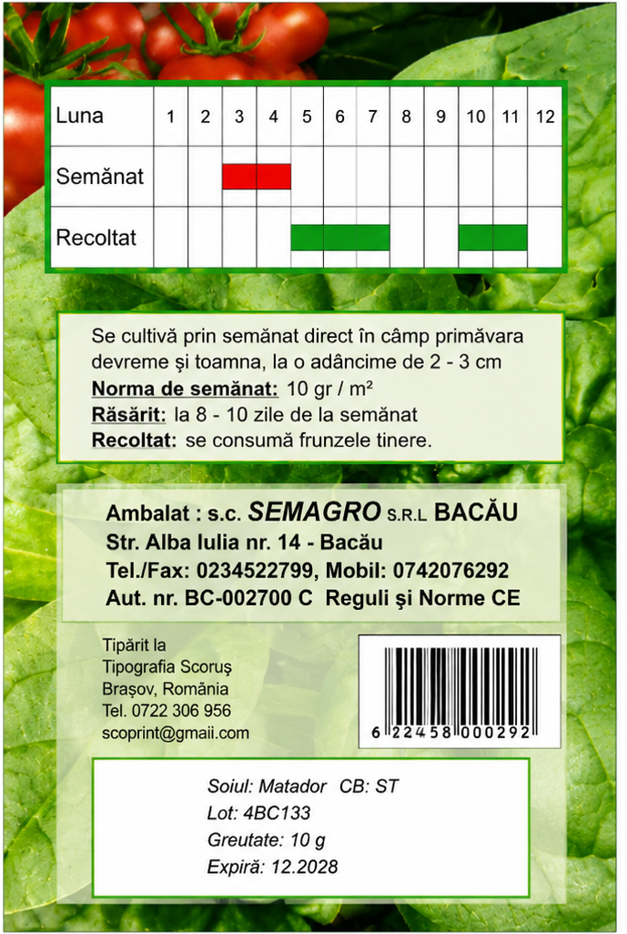 Semințe Spanac Matador Semagro – 10 g